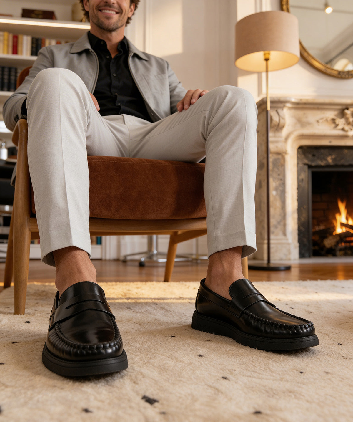 EDUARDO Black Smooth Loafers