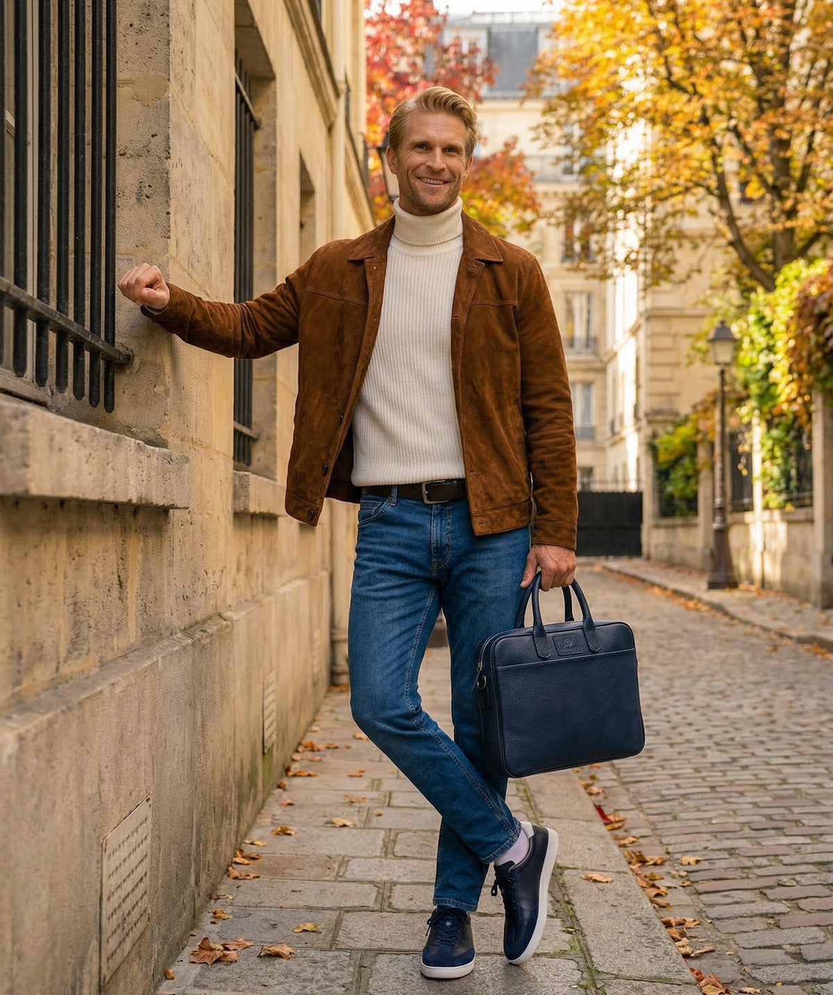 Grained Blue Briefcase