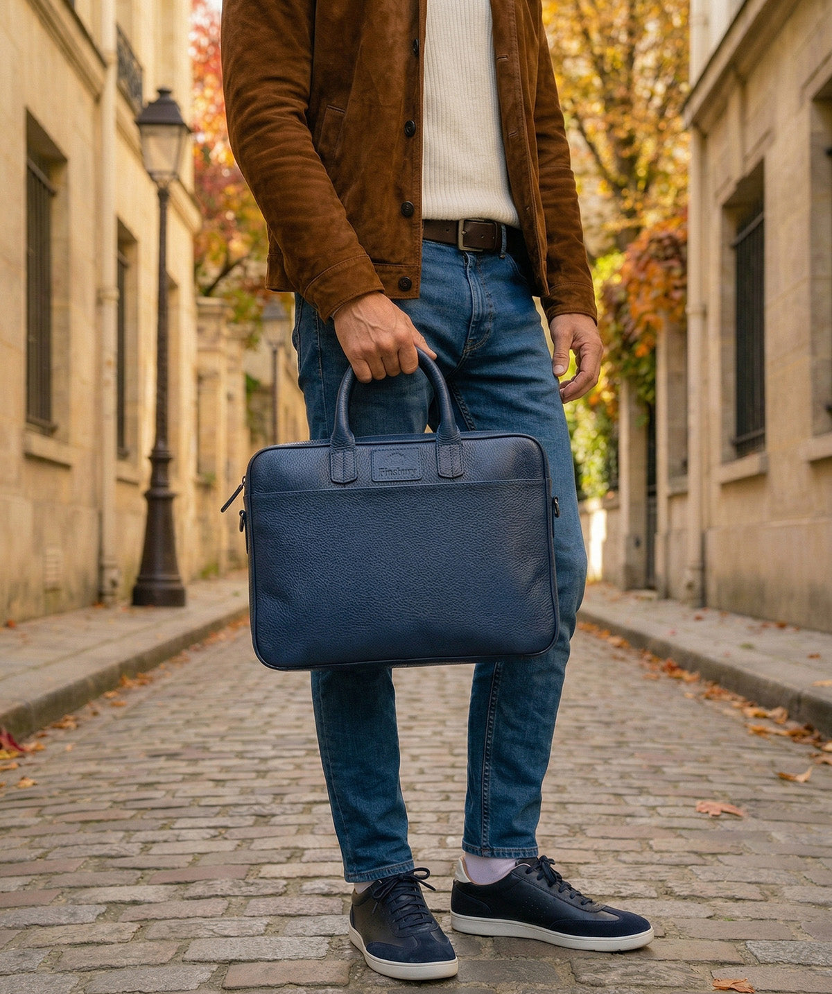 Grained Blue Briefcase