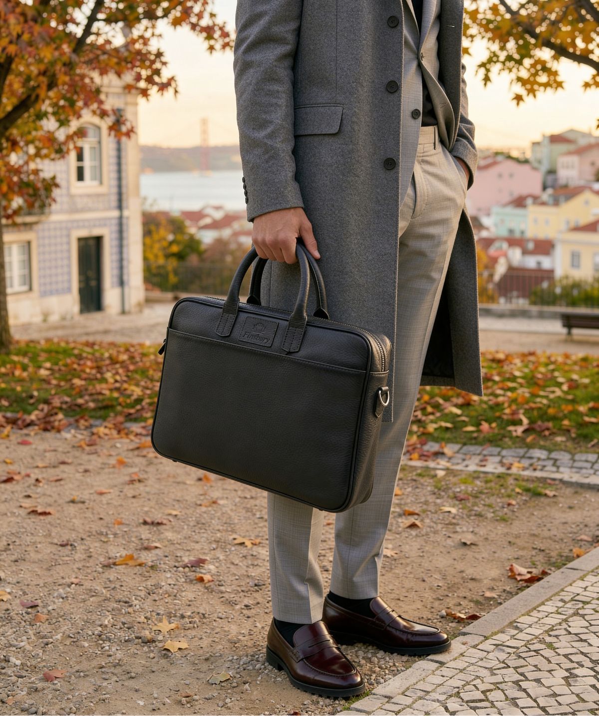 Grey Grained Briefcase