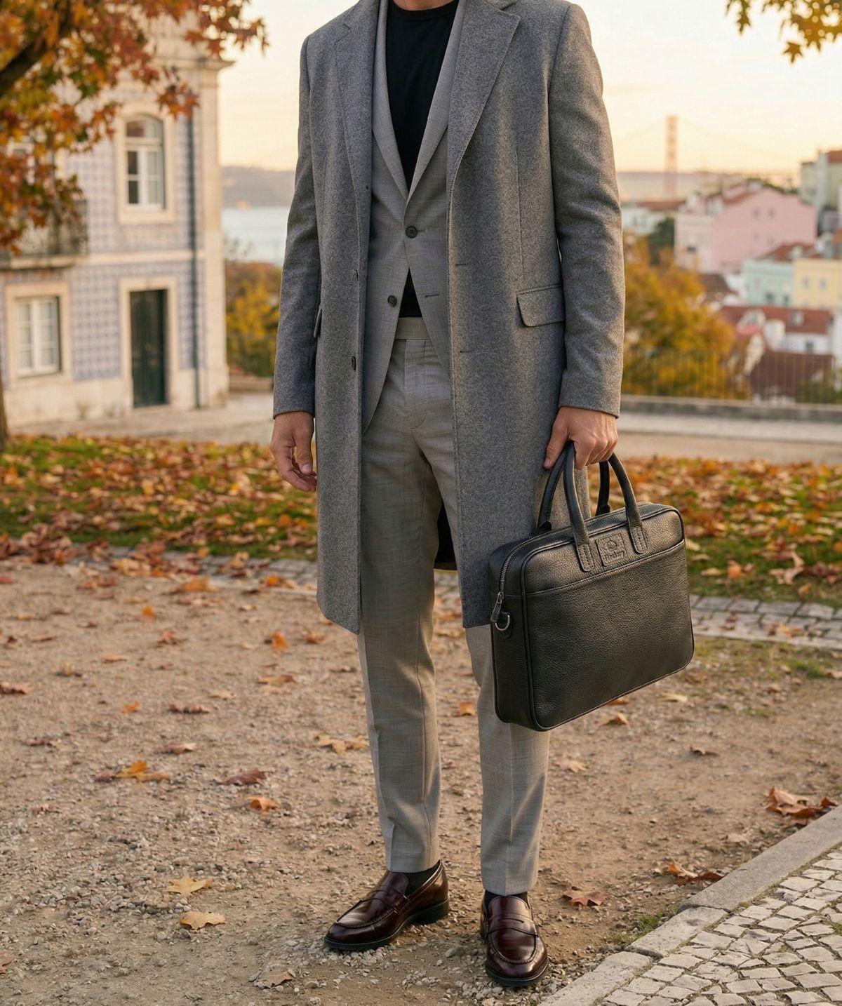 Grey Grained Briefcase