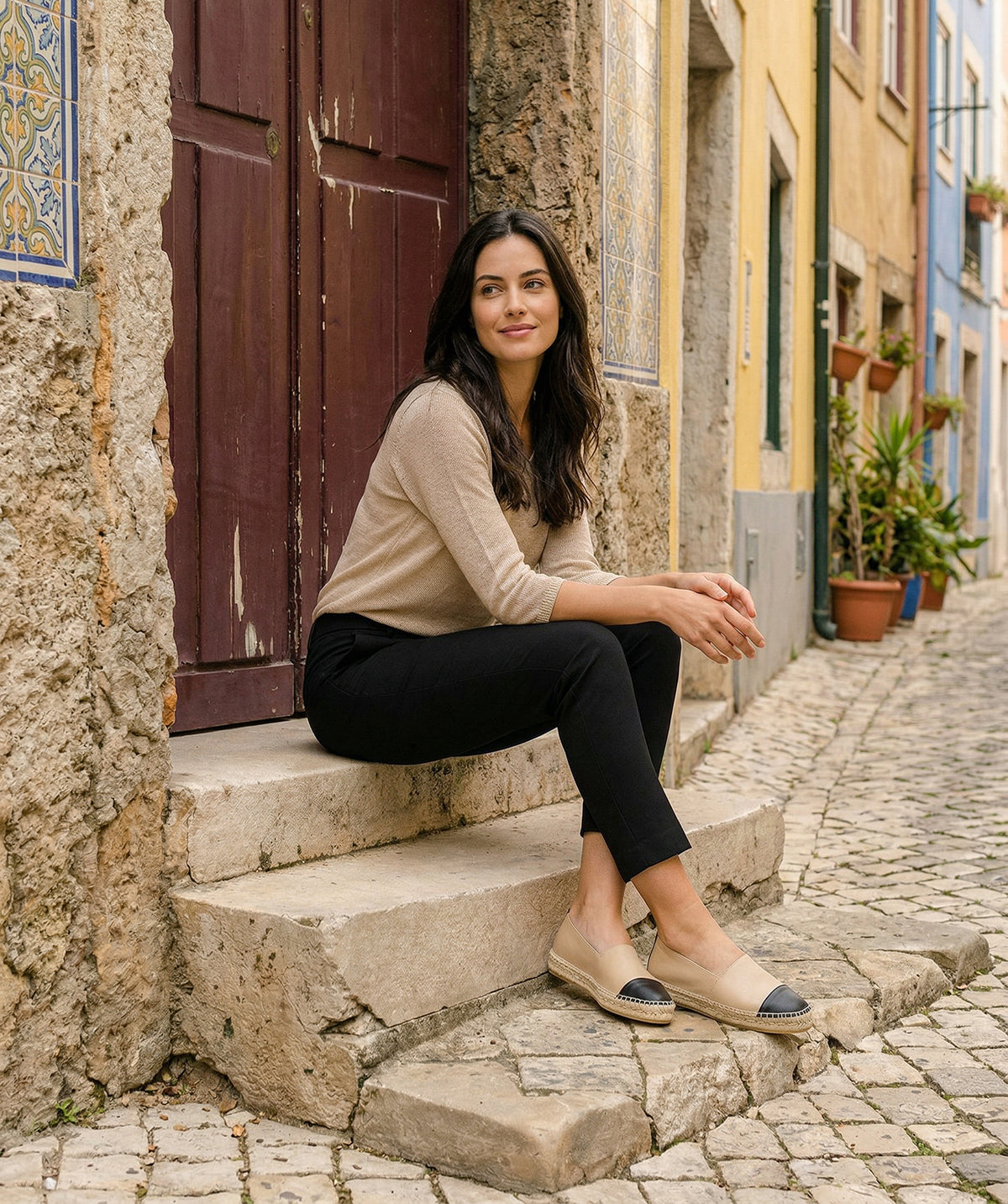 IZIA Beige and Black Espadrilles