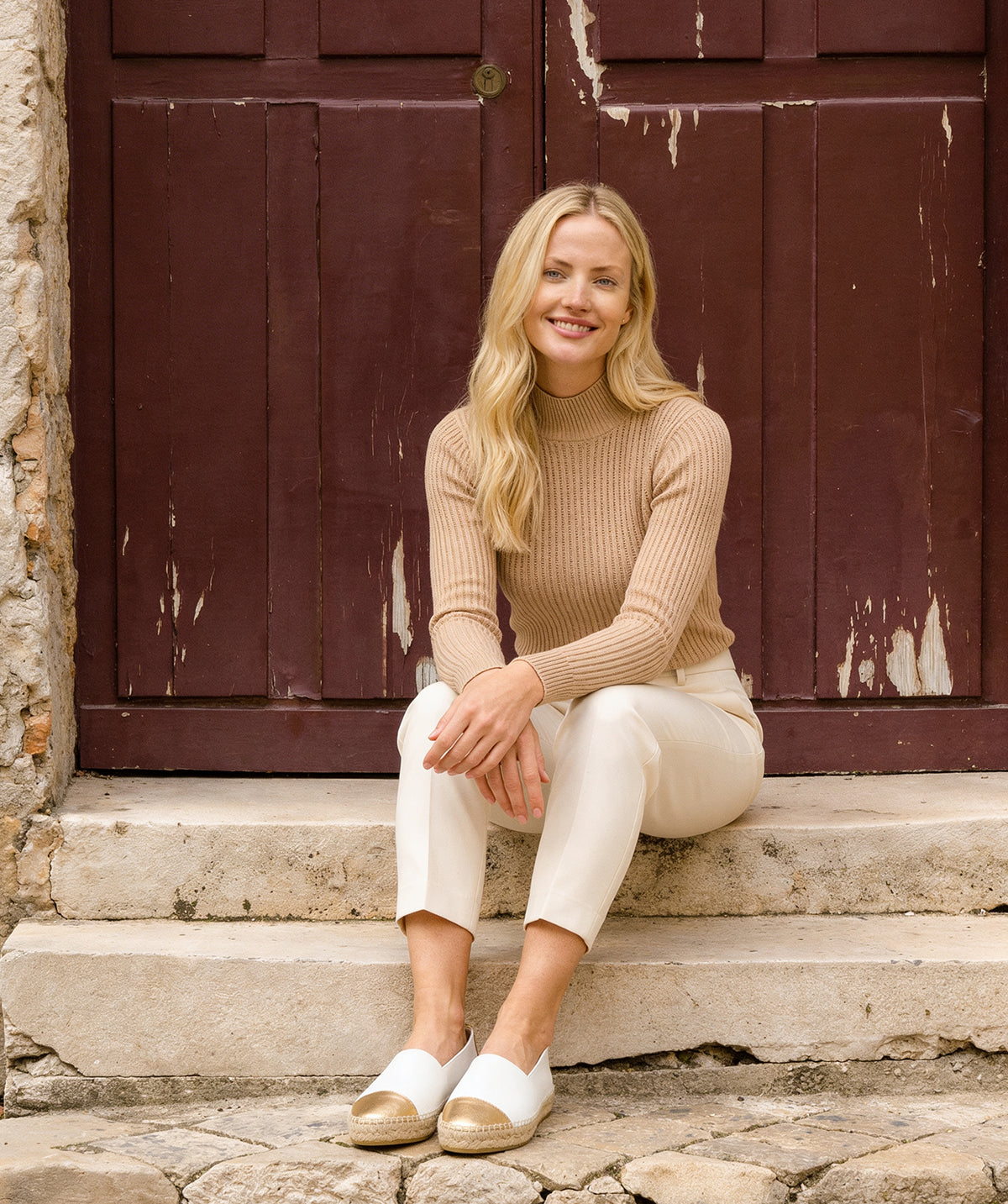 IZIA White and Gold Espadrilles